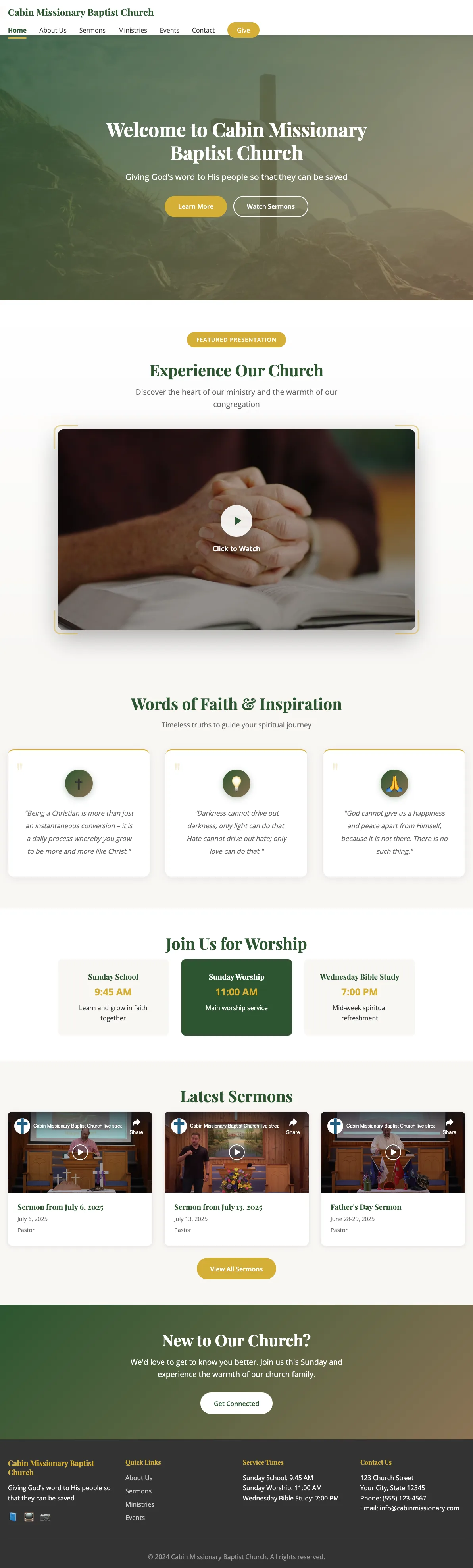 Cabin Missionary Baptist Church website design